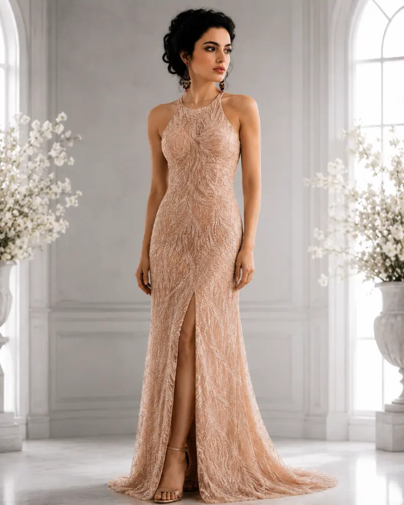 Aurelia Élan: silver mist evening gown, primary view — Josephine Boutique