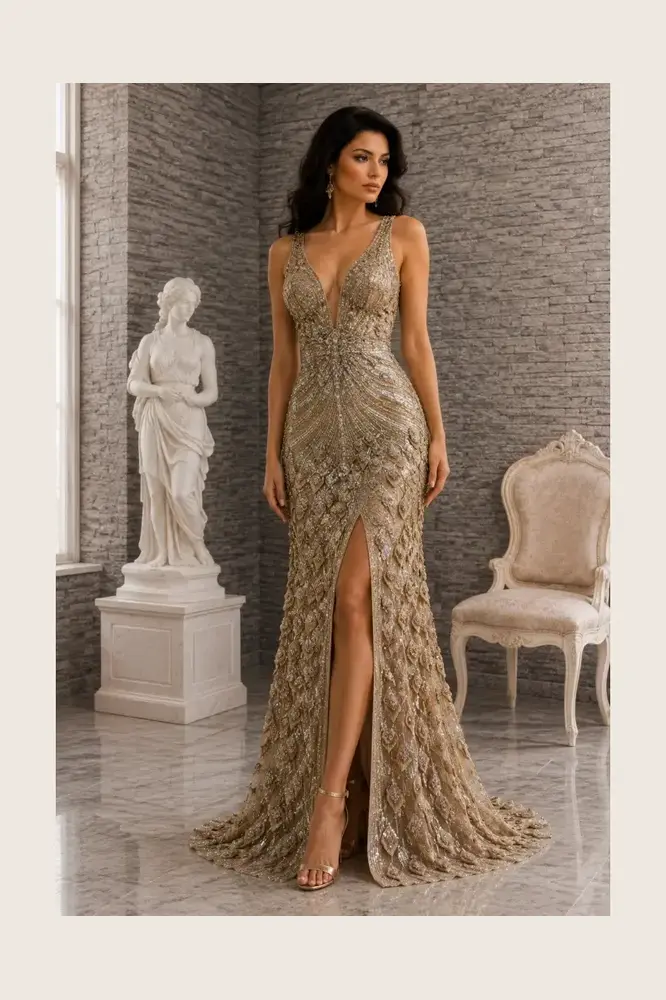 Aurelia Nocturne: cocoa brown evening gown, primary view — Josephine Boutique