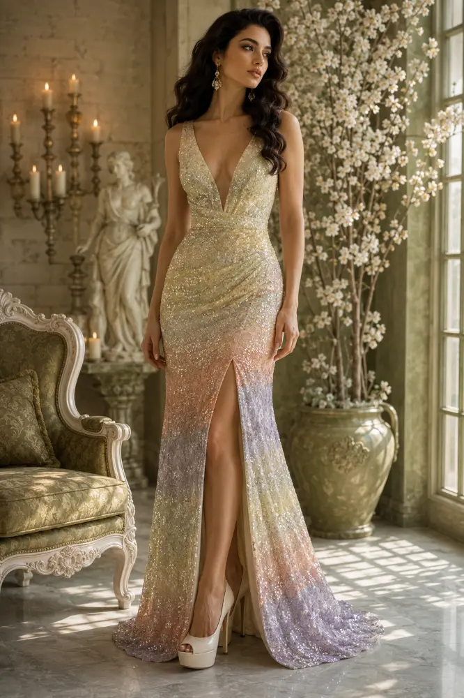 Aurelia Soleil: cocoa brown evening gown, primary view — Josephine Boutique
