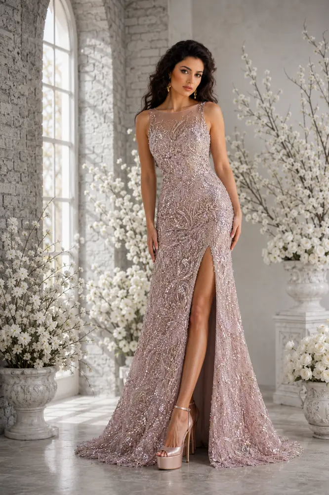 Aurelia Sonata: silver mist evening gown, primary view — Josephine Boutique