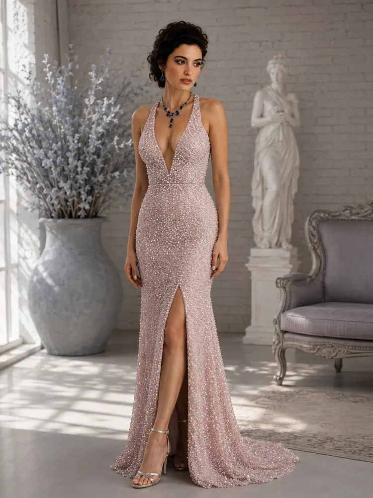 Camellia Lumière: sage green evening gown, primary view — Josephine Boutique