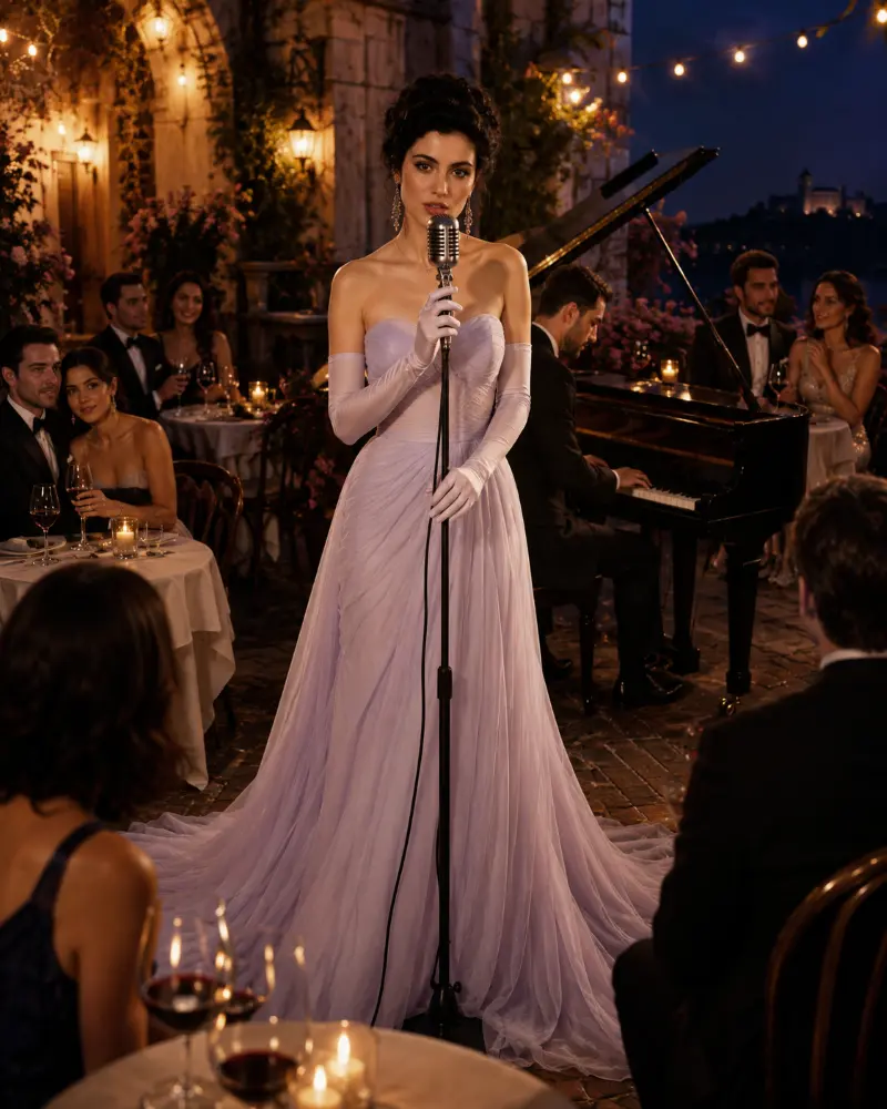 Camellia Whisper: deep onyx evening gown, primary view — Josephine Boutique