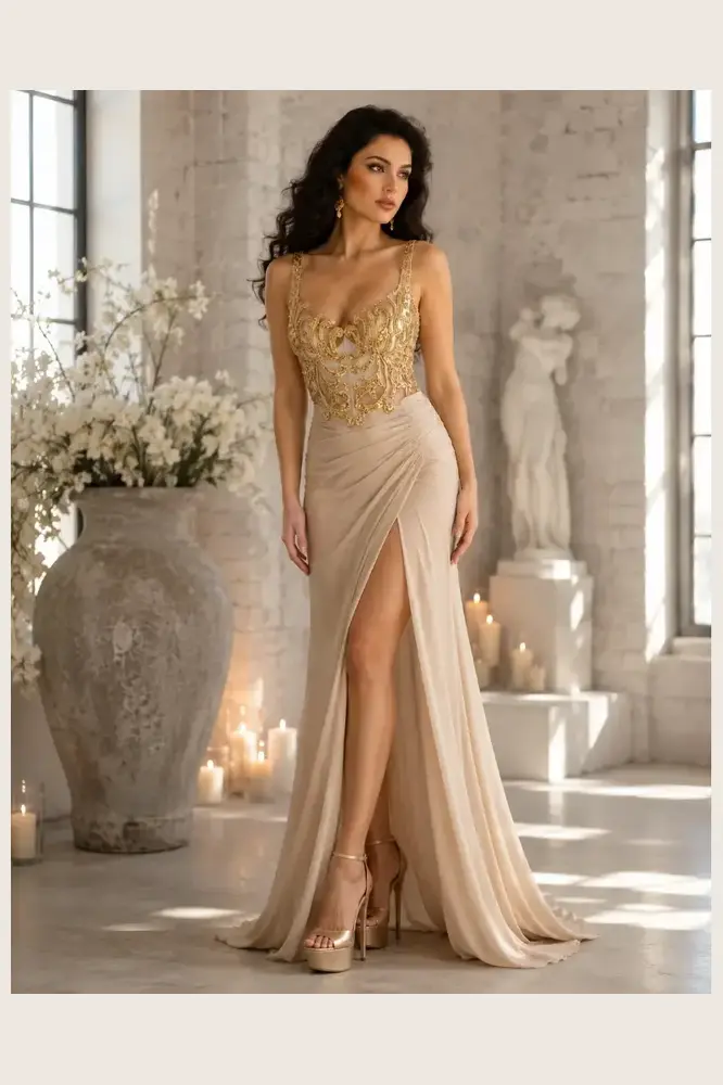 Celeste Nocturne: bronze evening gown, primary view — Josephine Boutique