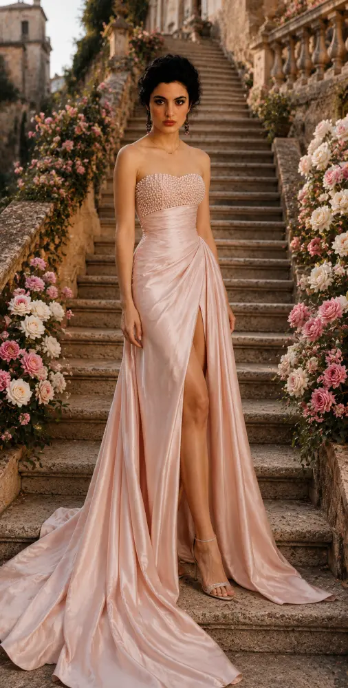 Celeste Radiance: cocoa brown evening gown, primary view — Josephine Boutique