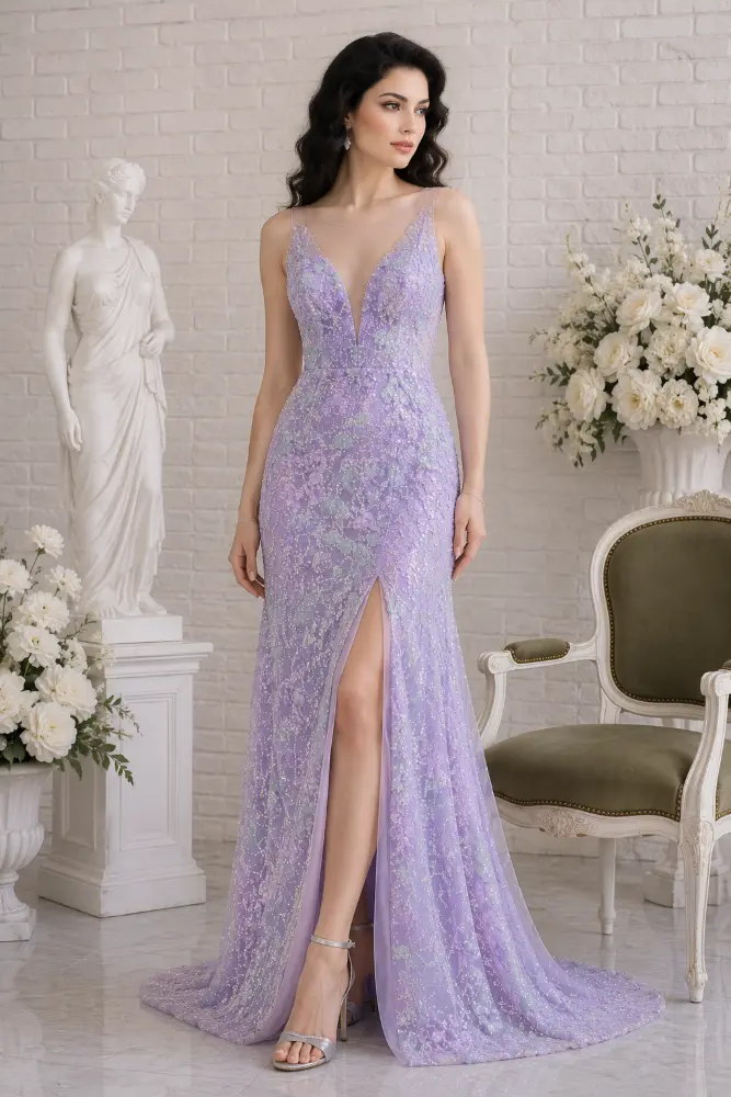 Evangeline Radiance: silver mist evening gown, primary view — Josephine Boutique