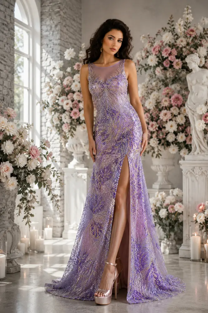 Genevieve Radiance: lavender evening gown, primary view — Josephine Boutique