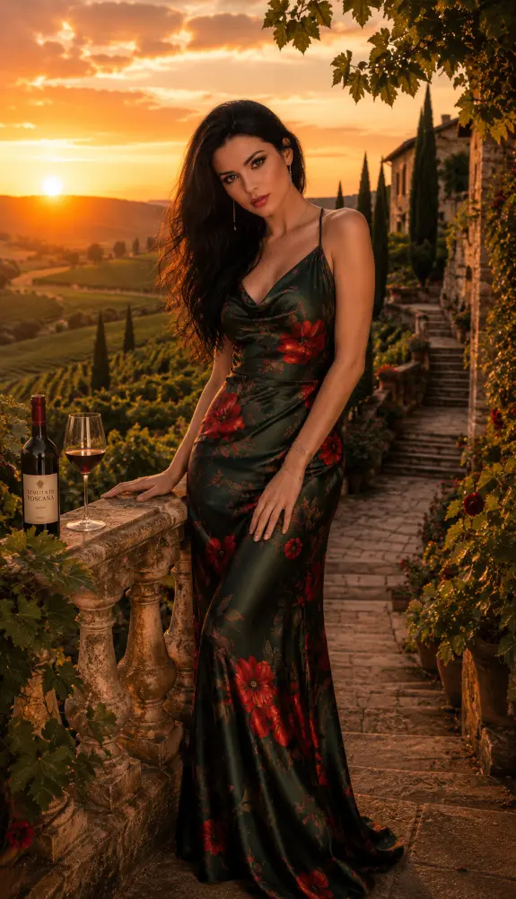 Juliette Amour: cocoa brown evening gown, primary view — Josephine Boutique