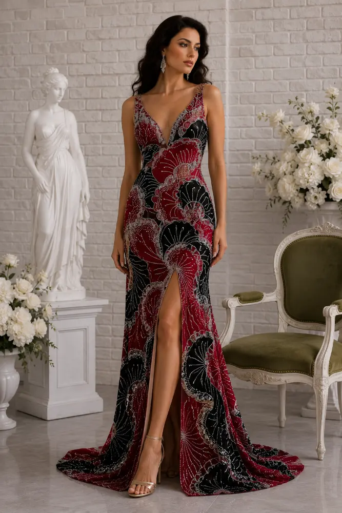 Juliette Bellezza: cocoa brown evening gown, primary view — Josephine Boutique