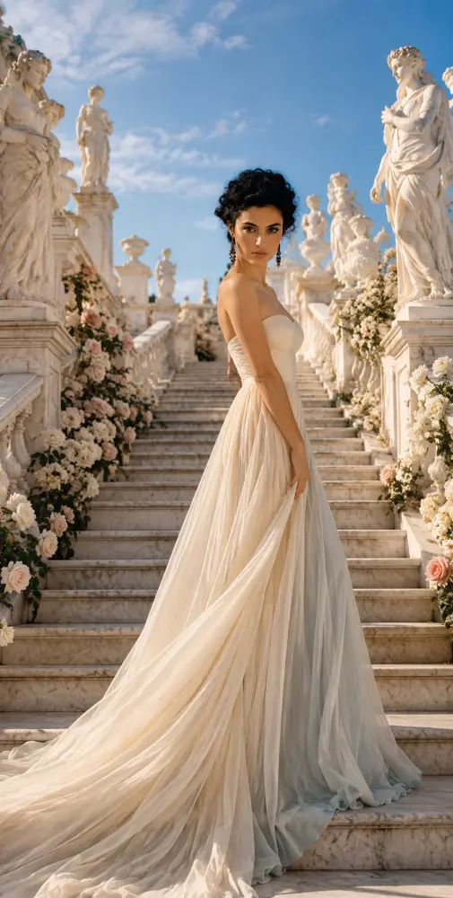 Ophelia Soleil: silver mist evening gown, primary view — Josephine Boutique