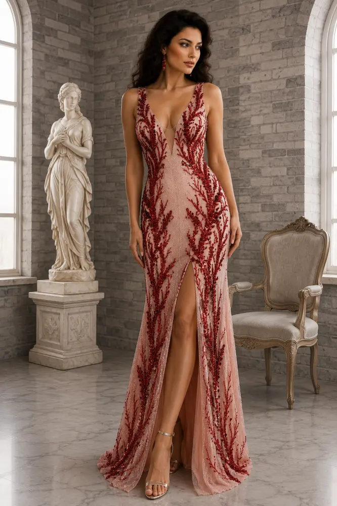 Rosalind Majesty: cocoa brown evening gown, primary view — Josephine Boutique