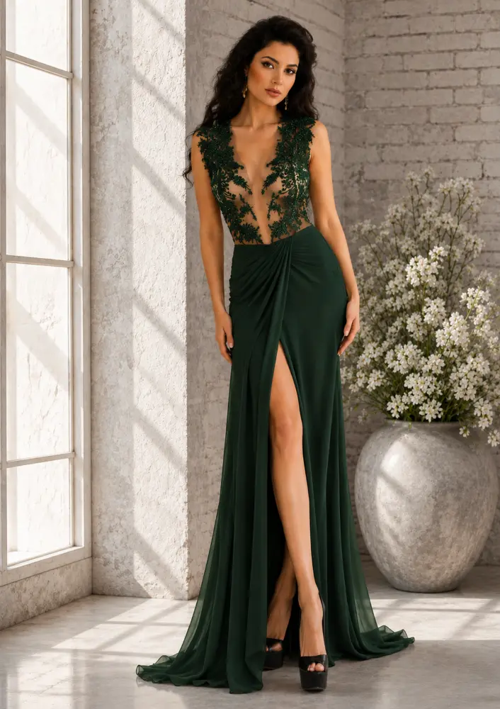 Seraphina Rhapsody: multicolor jewel evening gown, primary view — Josephine Boutique