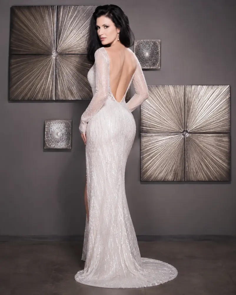 Seraphina Sonata: silver mist evening gown, primary view — Josephine Boutique