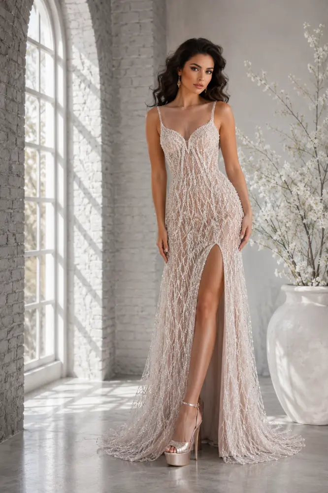 Seraphina Whisper: silver mist evening gown, primary view — Josephine Boutique