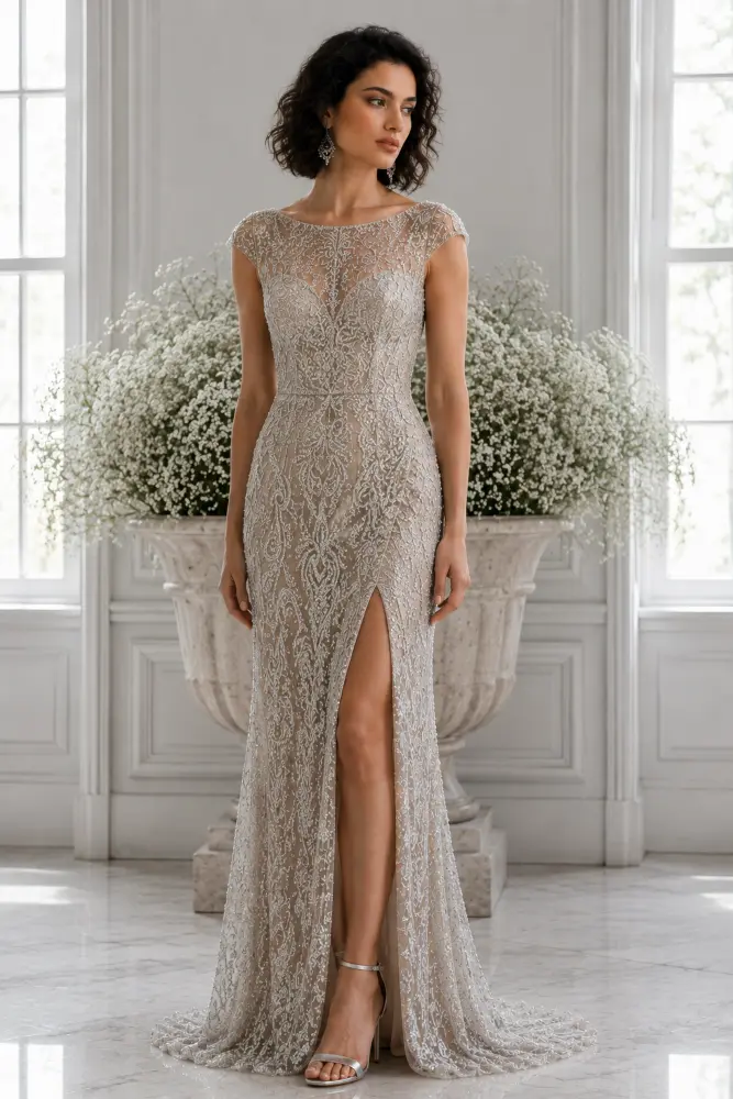 Valentina Bellezza: sage green evening gown, primary view — Josephine Boutique