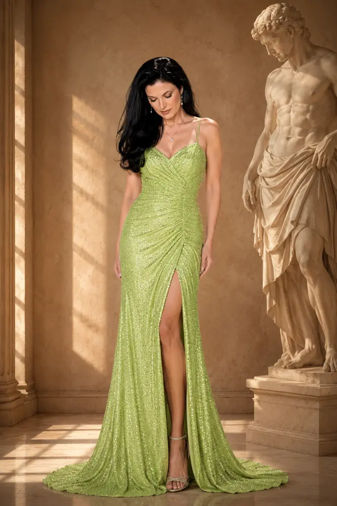 Vivienne Reverie: champagne gold evening gown, primary view — Josephine Boutique